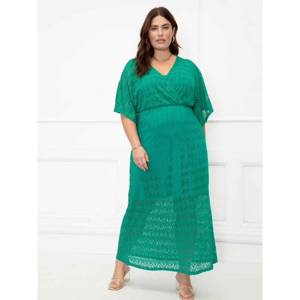 Eloquii Green Crochet Lace Overlay Wrap Front Maxi Dress, NWT, Women's 18/20